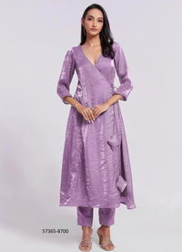 Lavender and Light Green Pure Organza Handworked Wedding-Wear Readymade Designer Fusion Outfit