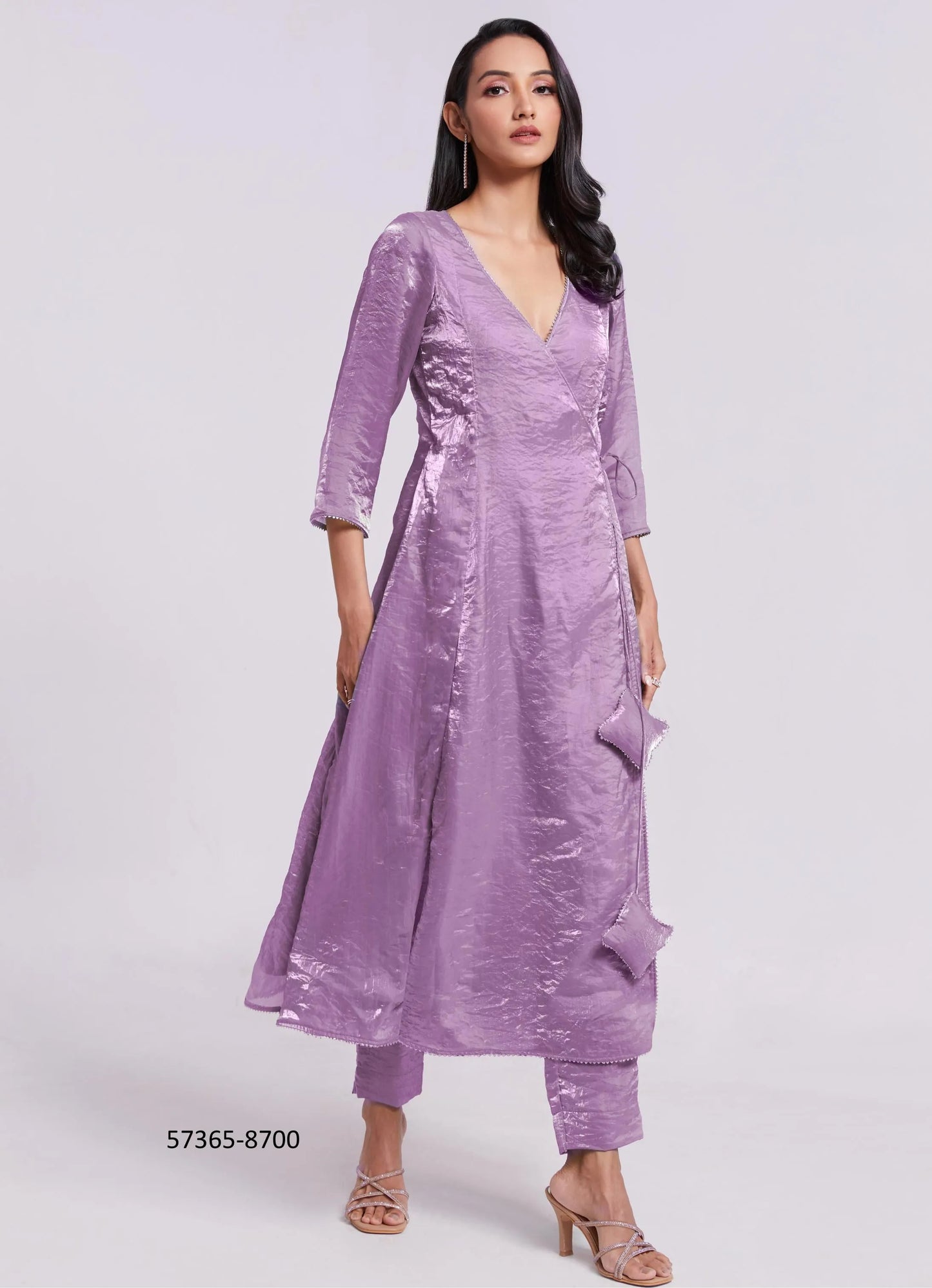 Lavender and Light Green Pure Organza Handworked Wedding-Wear Readymade Designer Fusion Outfit