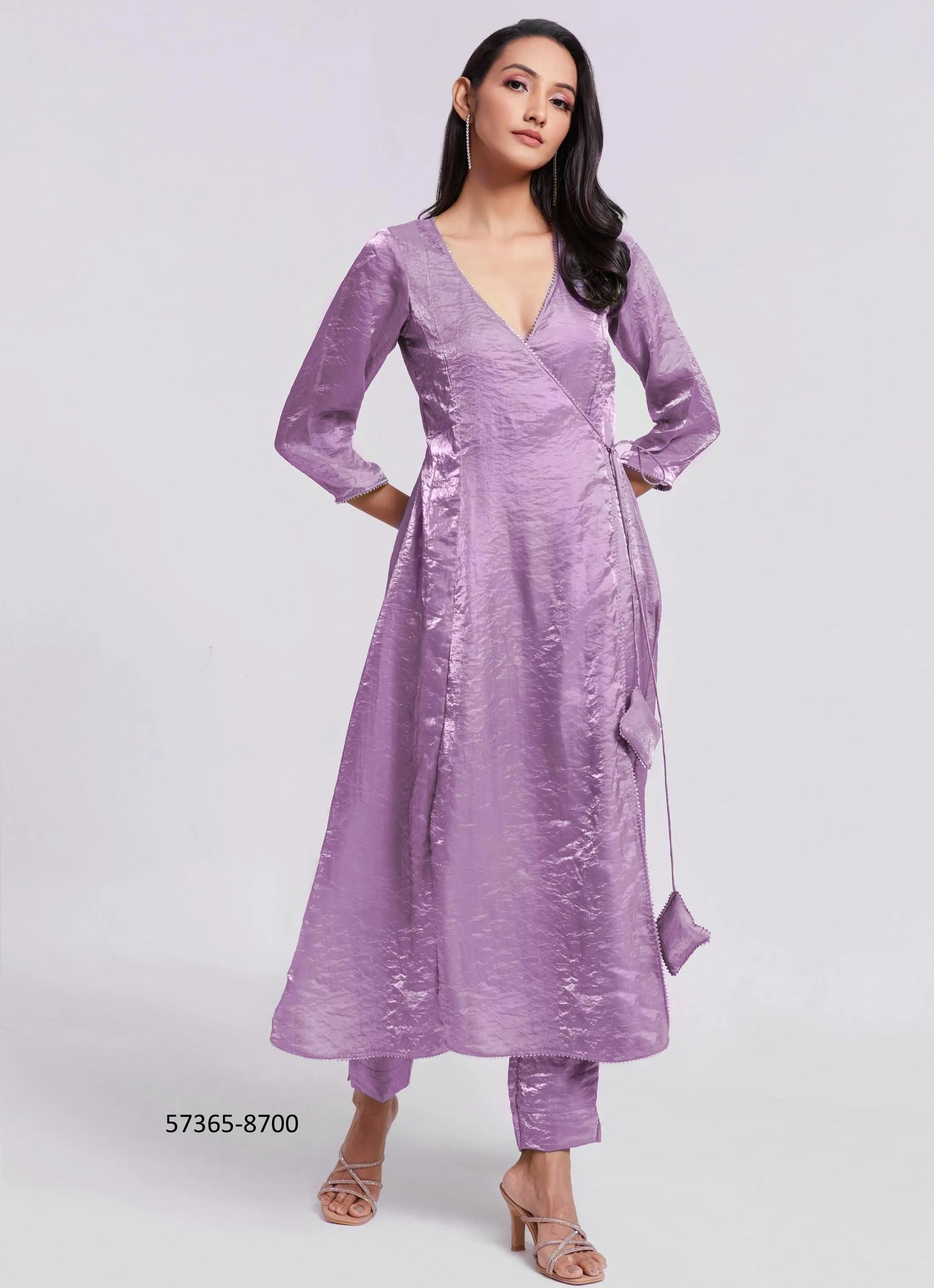Lavender and Light Green Pure Organza Handworked Wedding-Wear Readymade Designer Fusion Outfit