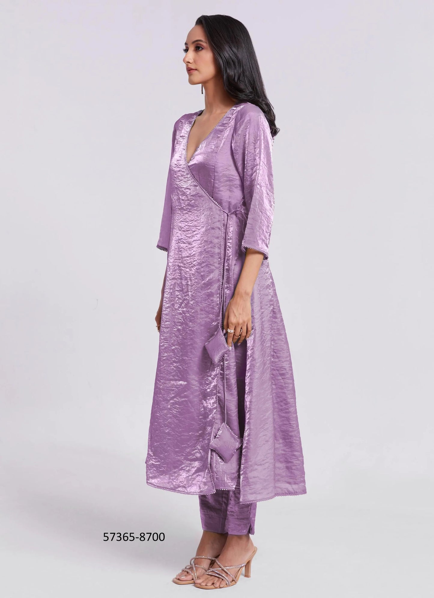 Lavender and Light Green Pure Organza Handworked Wedding-Wear Readymade Designer Fusion Outfit