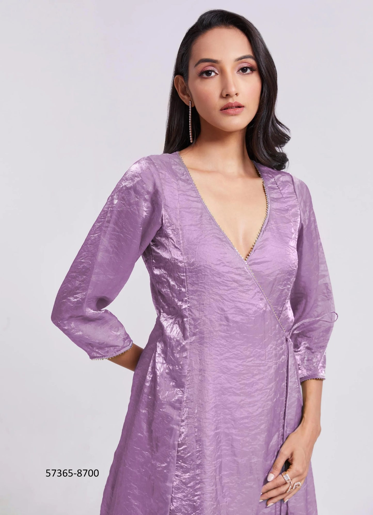Lavender and Light Green Pure Organza Handworked Wedding-Wear Readymade Designer Fusion Outfit