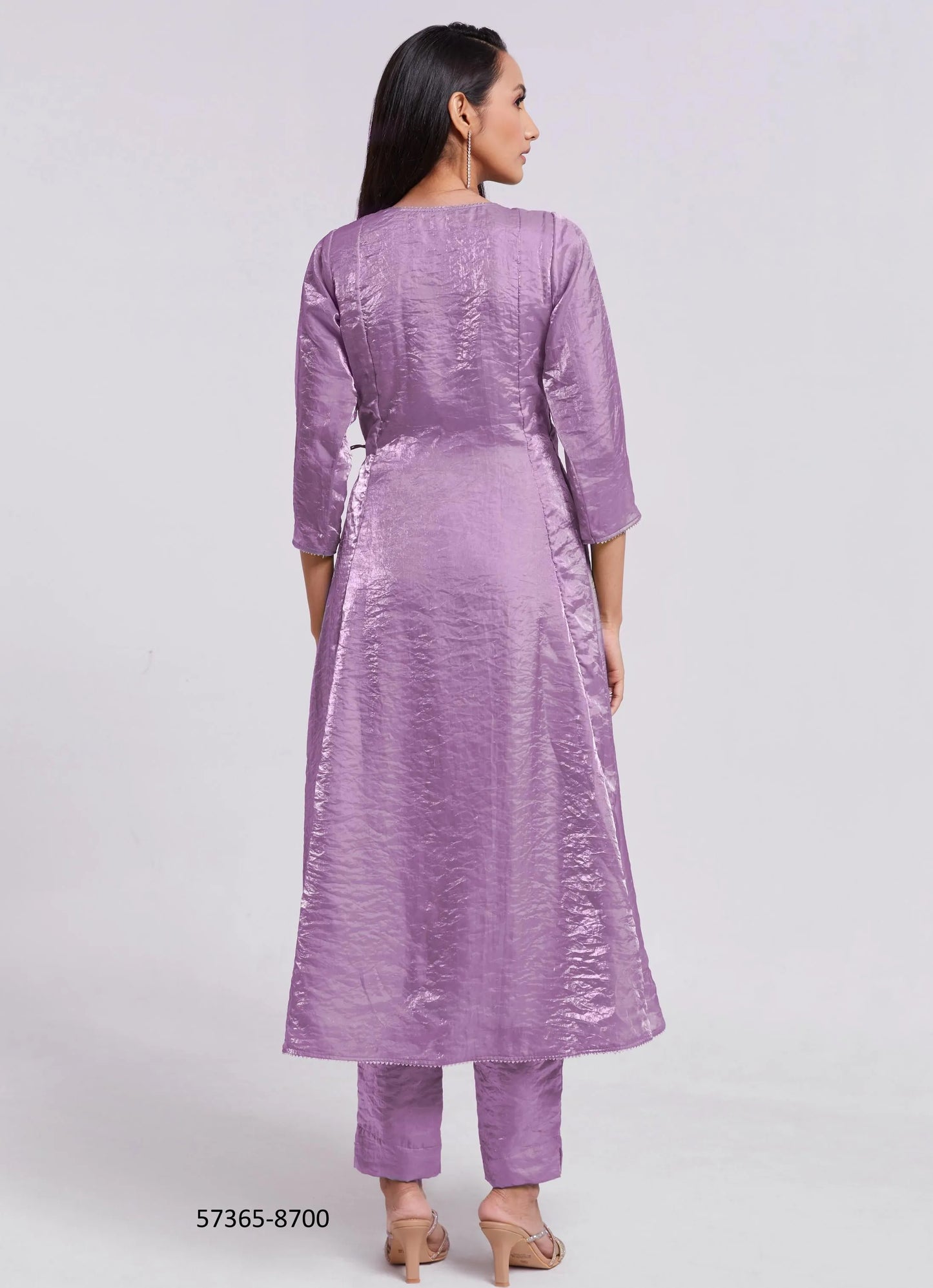 Lavender and Light Green Pure Organza Handworked Wedding-Wear Readymade Designer Fusion Outfit