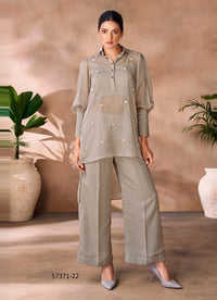 Gray Organza Handworked Party-Wear Readymade Designer Fusion Outfit