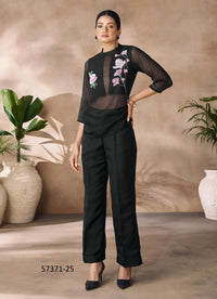 Black Organza Handworked Party-Wear Readymade Designer Fusion Outfit