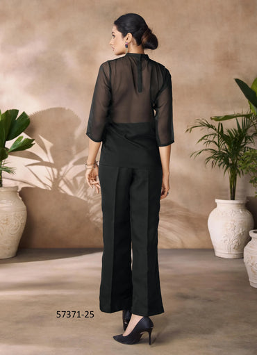 Black Organza Handworked Party-Wear Readymade Designer Fusion Outfit