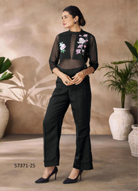 Black Organza Handworked Party-Wear Readymade Designer Fusion Outfit
