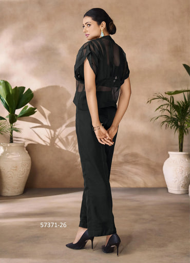 Black Organza Handworked Party-Wear Readymade Designer Fusion Outfit