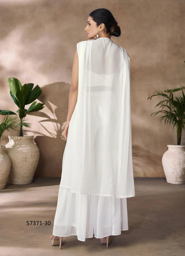 White Organza Handworked Party-Wear Readymade Designer Fusion Outfit