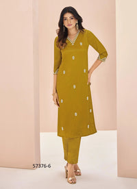 Mustard Yellow Chinon Handworked Party-Wear Readymade Designer Fusion Outfit