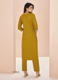 Mustard Yellow Chinon Handworked Party-Wear Readymade Designer Fusion Outfit
