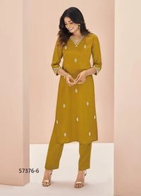Mustard Yellow Chinon Handworked Party-Wear Readymade Designer Fusion Outfit