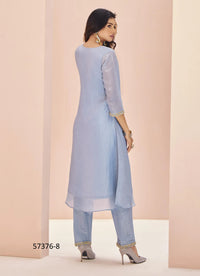 Light Blue Organza Handworked Party-Wear Readymade Designer Fusion Outfit