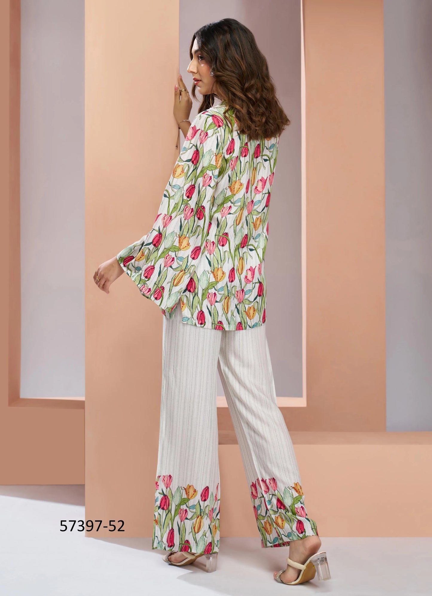 White Muslin Silk Printed Party-Wear Readymade Designer Fusion Outfit