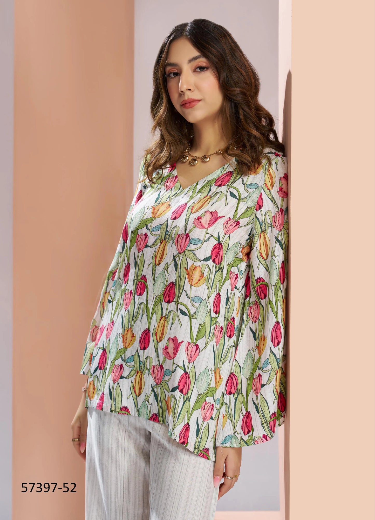 White Muslin Silk Printed Party-Wear Readymade Designer Fusion Outfit