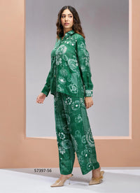 Green Muslin Silk Printed Party-Wear Readymade Designer Fusion Outfit