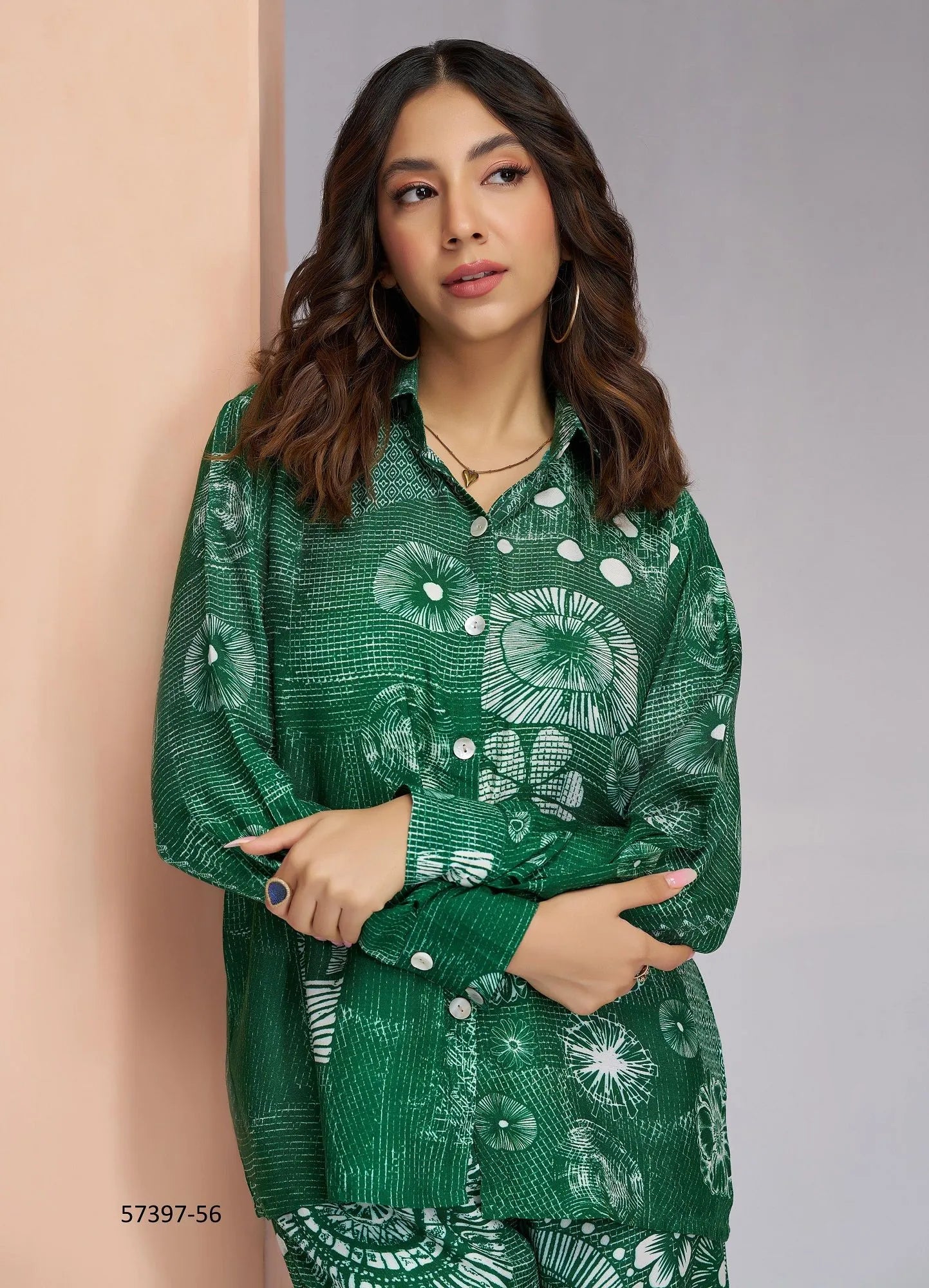 Green Muslin Silk Printed Party-Wear Readymade Designer Fusion Outfit