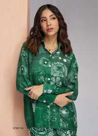 Green Muslin Silk Printed Party-Wear Readymade Designer Fusion Outfit