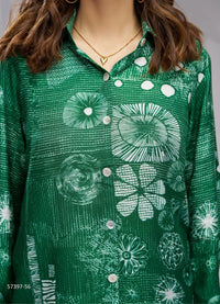 Green Muslin Silk Printed Party-Wear Readymade Designer Fusion Outfit