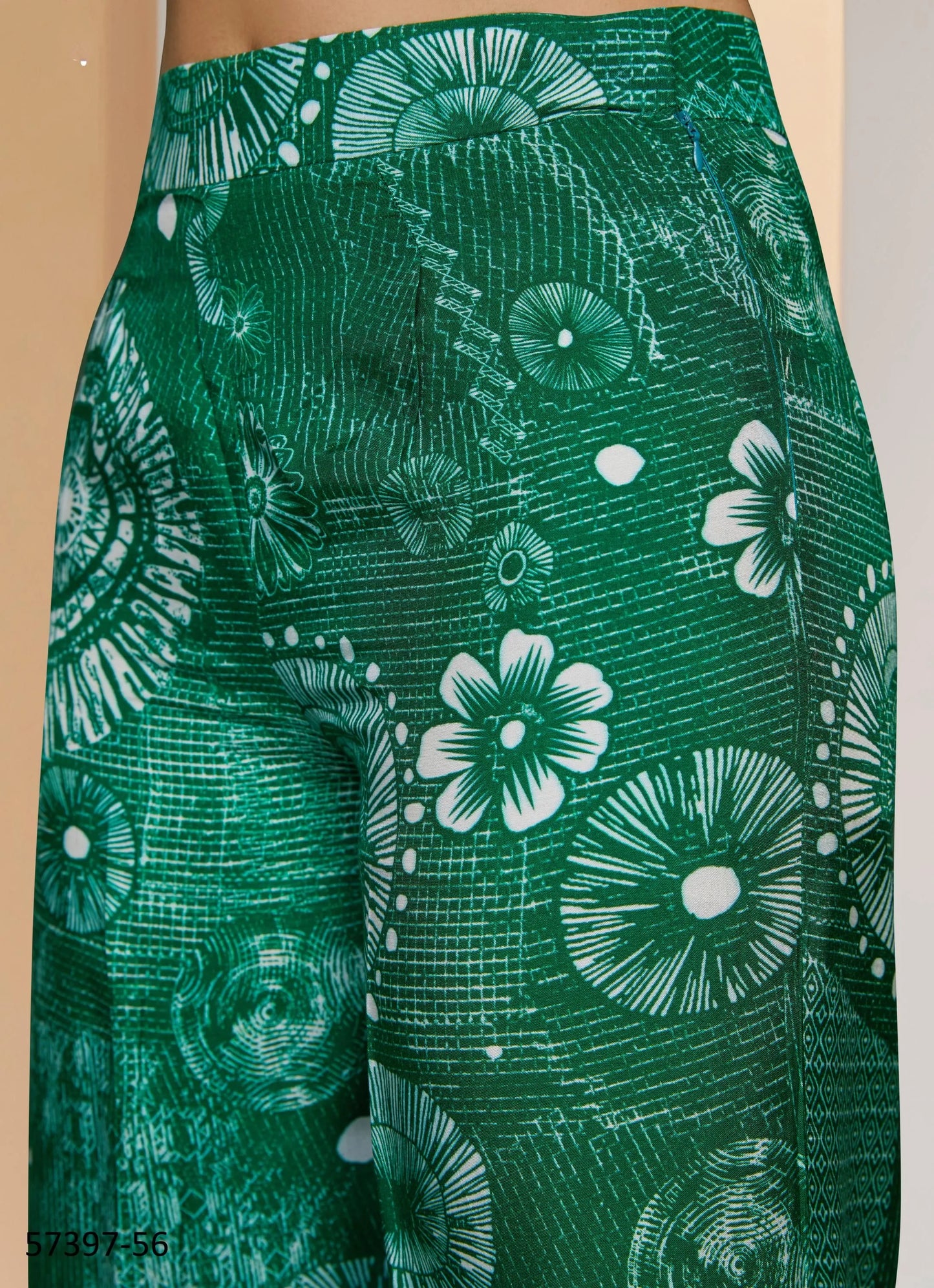 Green Muslin Silk Printed Party-Wear Readymade Designer Fusion Outfit
