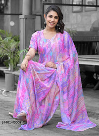 Pink Imported Georgette Digitally Printed Ready-To-Wear Gown-Styled Saree For Kitty-Parties
