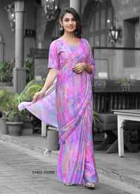 Pink Imported Georgette Digitally Printed Ready-To-Wear Gown-Styled Saree For Kitty-Parties