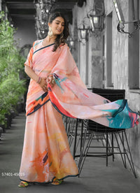 Peach Imported Georgette Digitally Printed Ready-To-Wear Gown-Styled Saree For Kitty-Parties