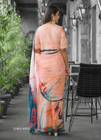 Peach Imported Georgette Digitally Printed Ready-To-Wear Gown-Styled Saree For Kitty-Parties