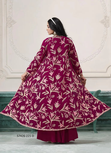 Wine Georgette Thread-Work Party-Wear Crop-Top Lehenga Choli