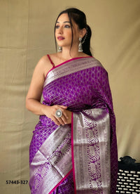 Purple Silk Woven Checks Saree For Traditional / Religious-Occasions