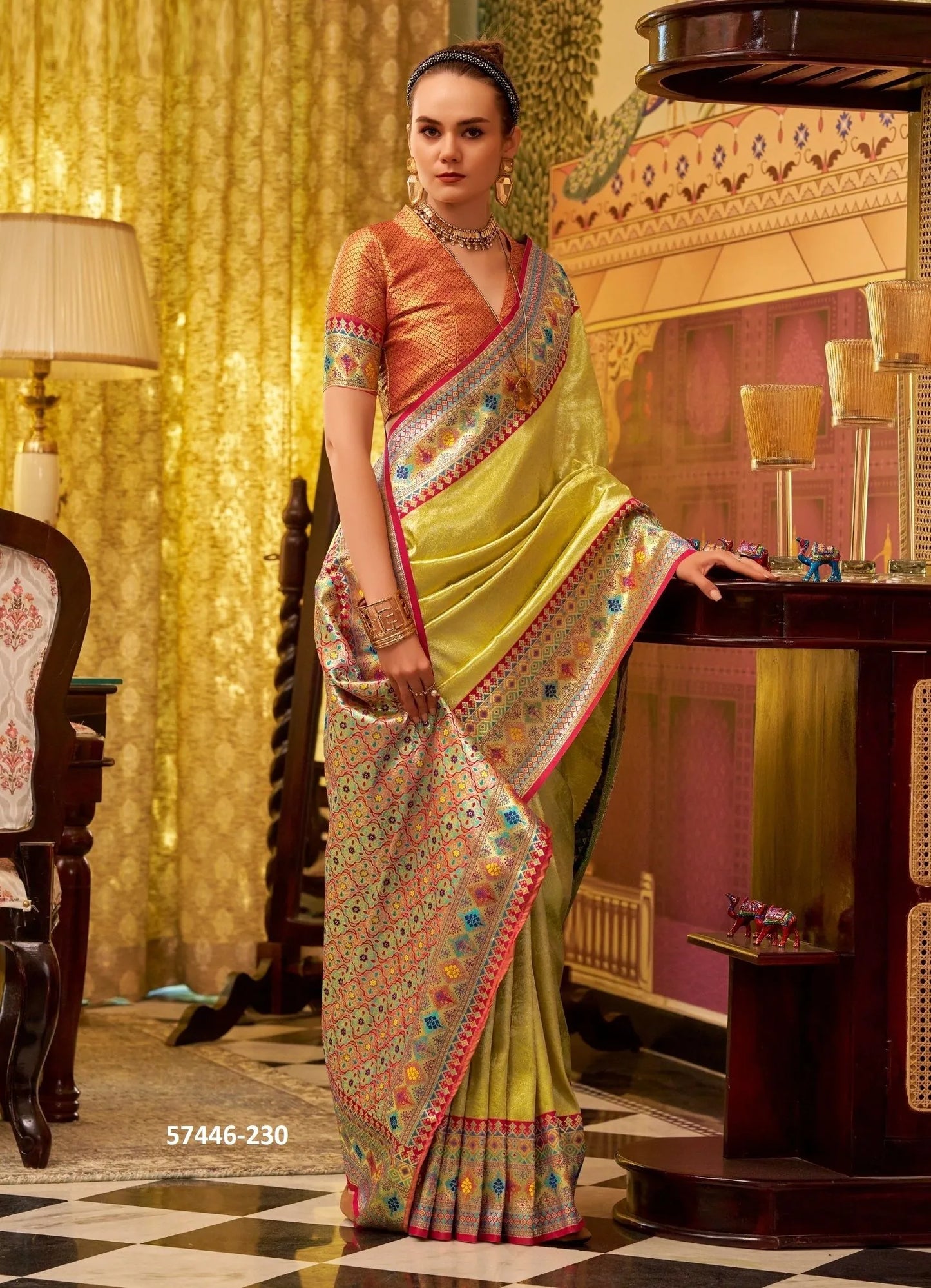 Yellow Woven Tissue Silk Saree For Traditional / Religious-Occasions