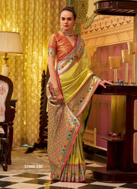 Yellow Woven Tissue Silk Saree For Traditional / Religious-Occasions