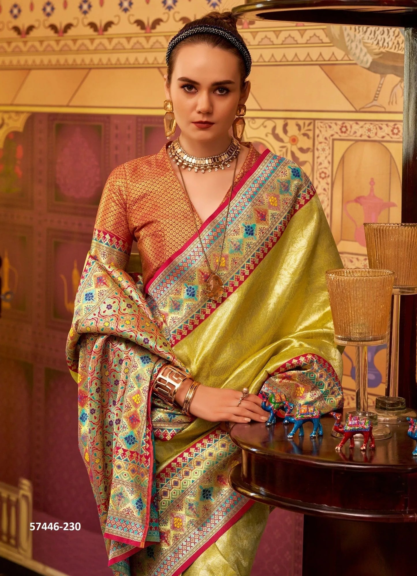 Yellow Woven Tissue Silk Saree For Traditional / Religious-Occasions