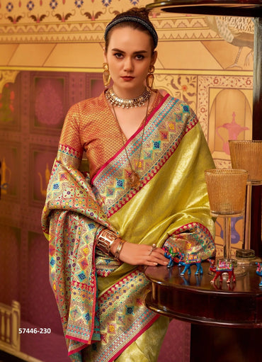 Yellow Woven Tissue Silk Saree For Traditional / Religious-Occasions