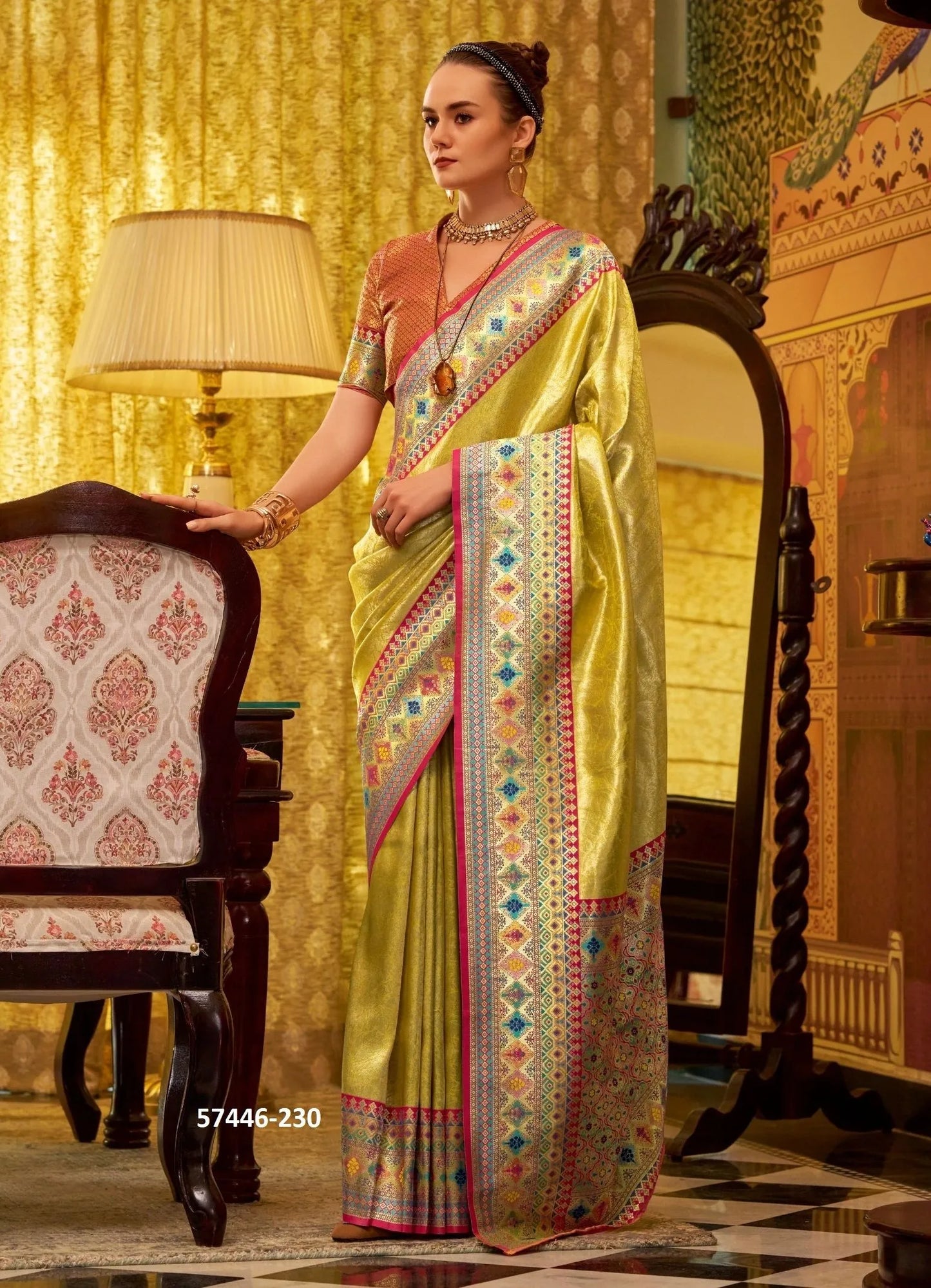 Yellow Woven Tissue Silk Saree For Traditional / Religious-Occasions