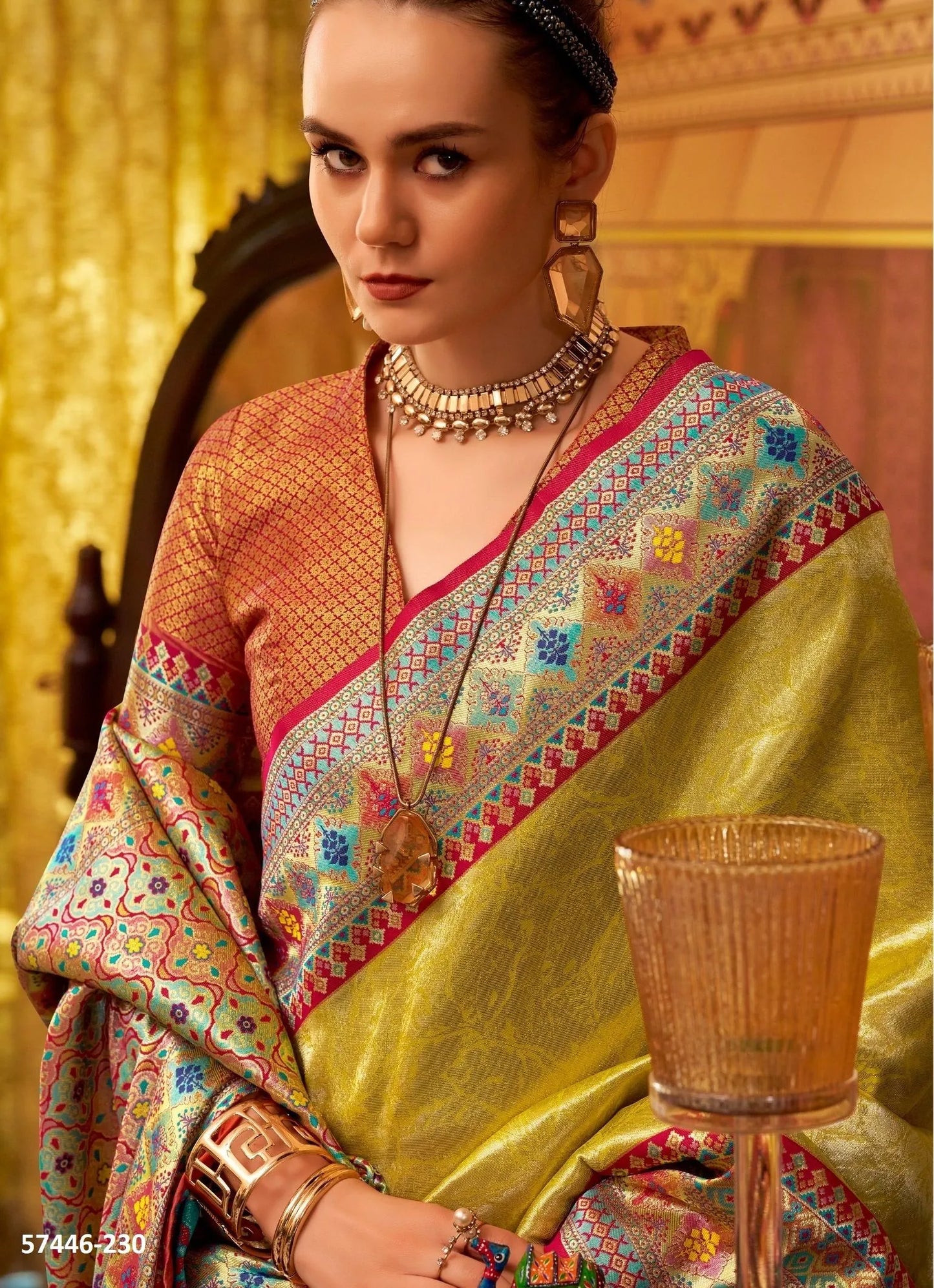 Yellow Woven Tissue Silk Saree For Traditional / Religious-Occasions