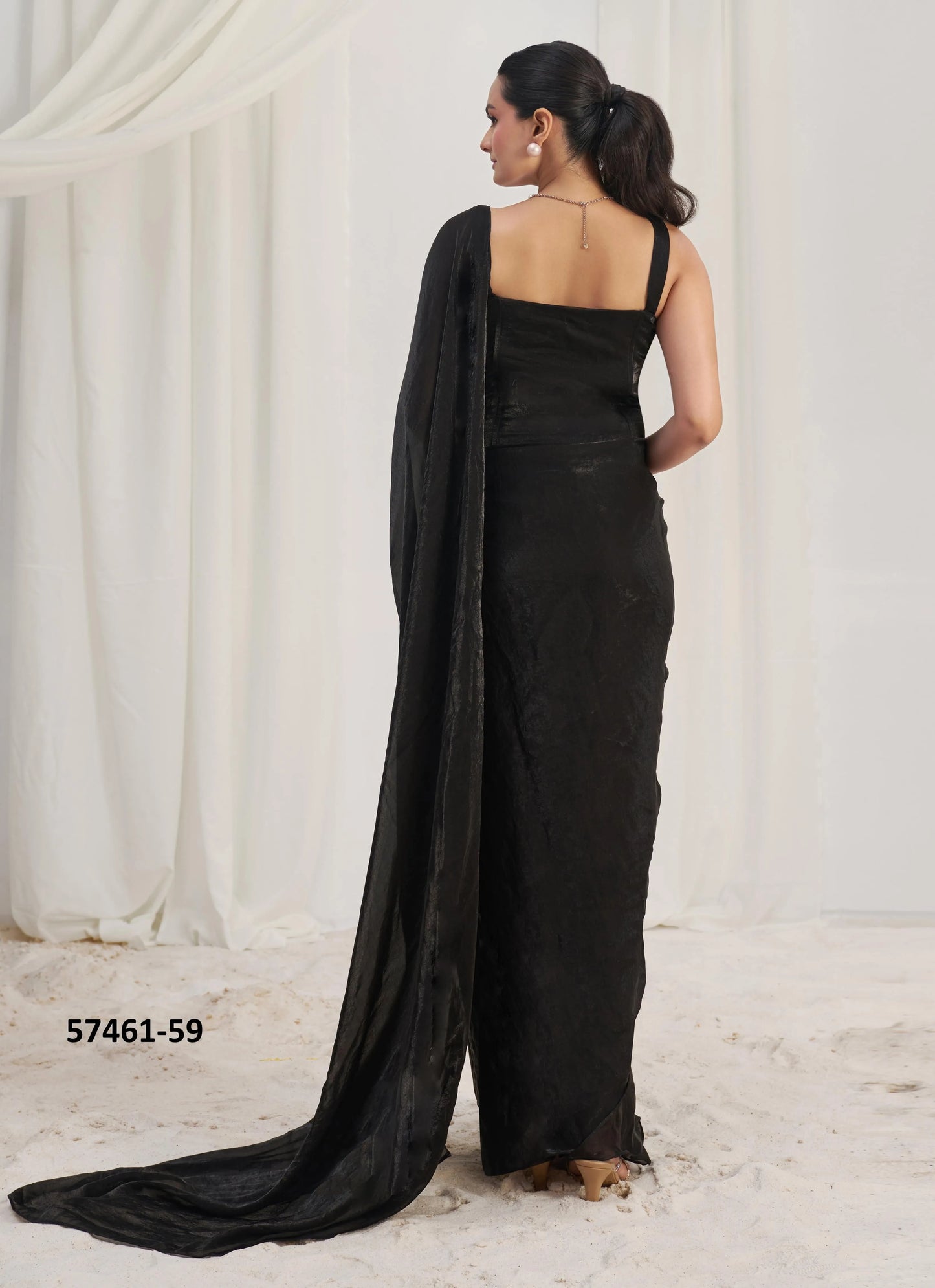 Black Organza Handworked Wedding-Wear Ready-To-Wear Saree