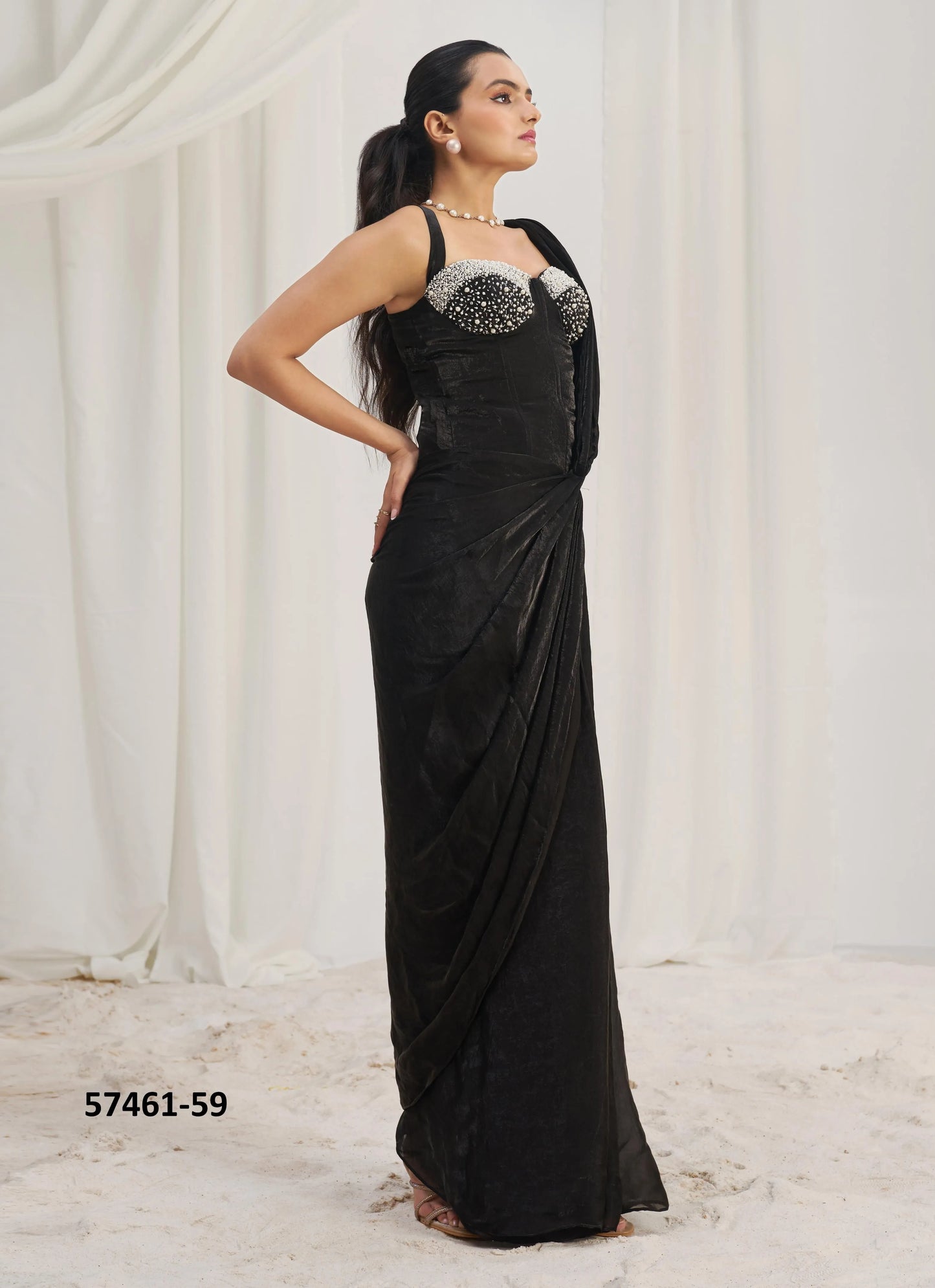 Black Organza Handworked Wedding-Wear Ready-To-Wear Saree