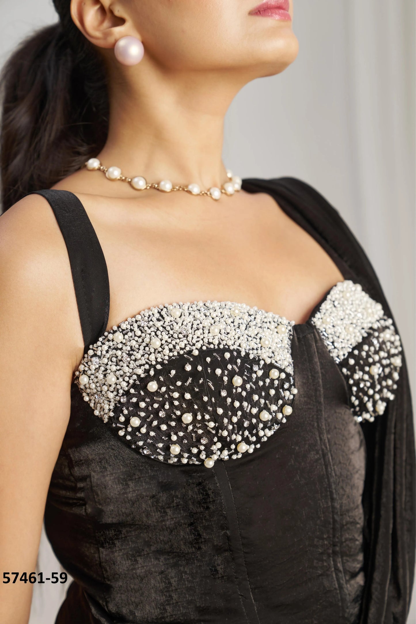 Black Organza Handworked Wedding-Wear Ready-To-Wear Saree