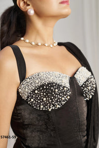 Black Organza Handworked Wedding-Wear Ready-To-Wear Saree