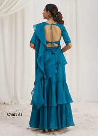 Aqua Blue Organza Handworked Wedding-Wear Ready-To-Wear Saree