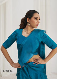 Aqua Blue Organza Handworked Wedding-Wear Ready-To-Wear Saree