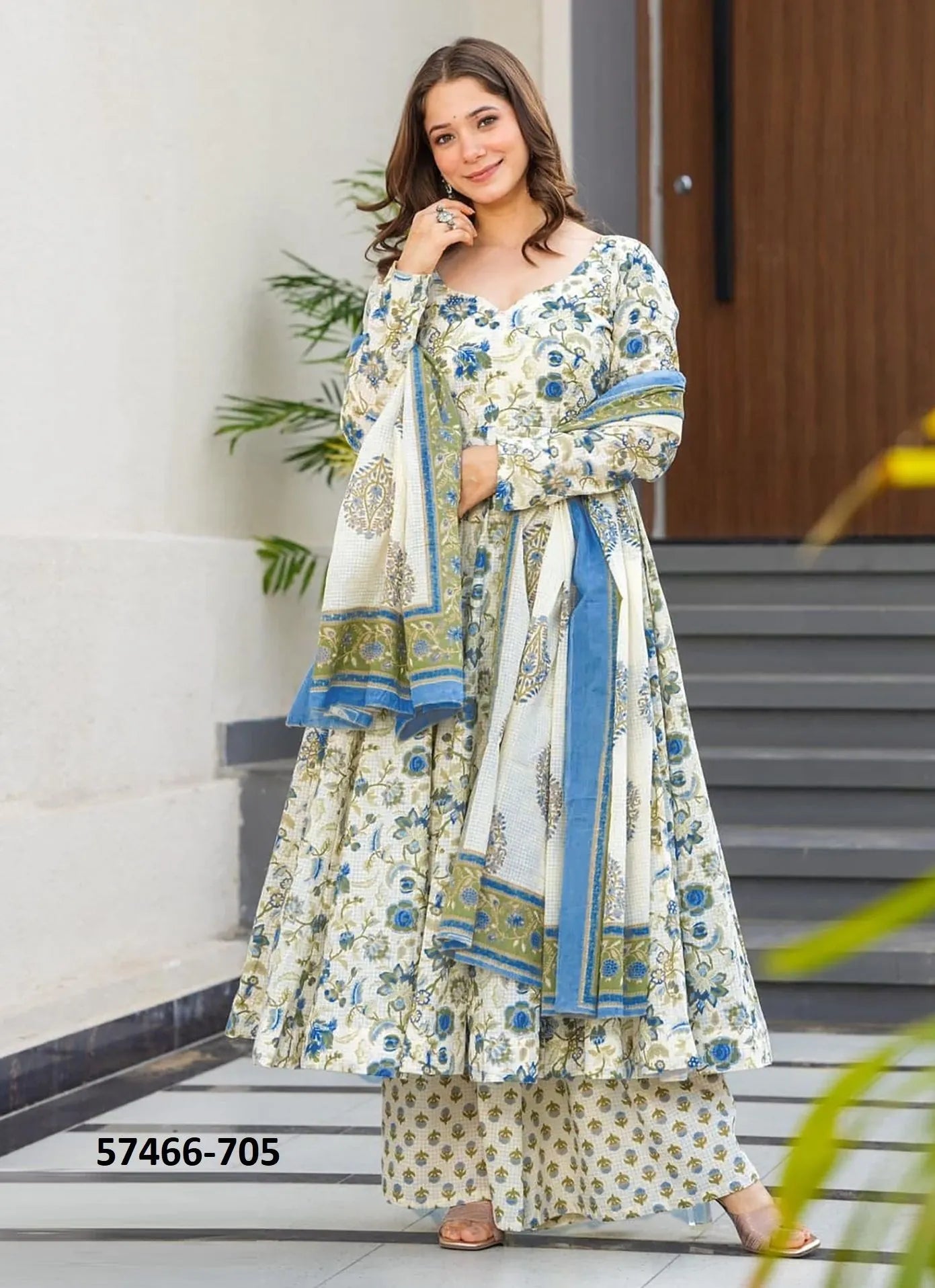 White Muslin Digitally Printed Readymade Anarkali Salwar Kameez For Kitty-Parties