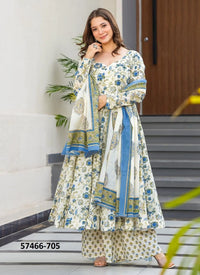 White Muslin Digitally Printed Readymade Anarkali Salwar Kameez For Kitty-Parties