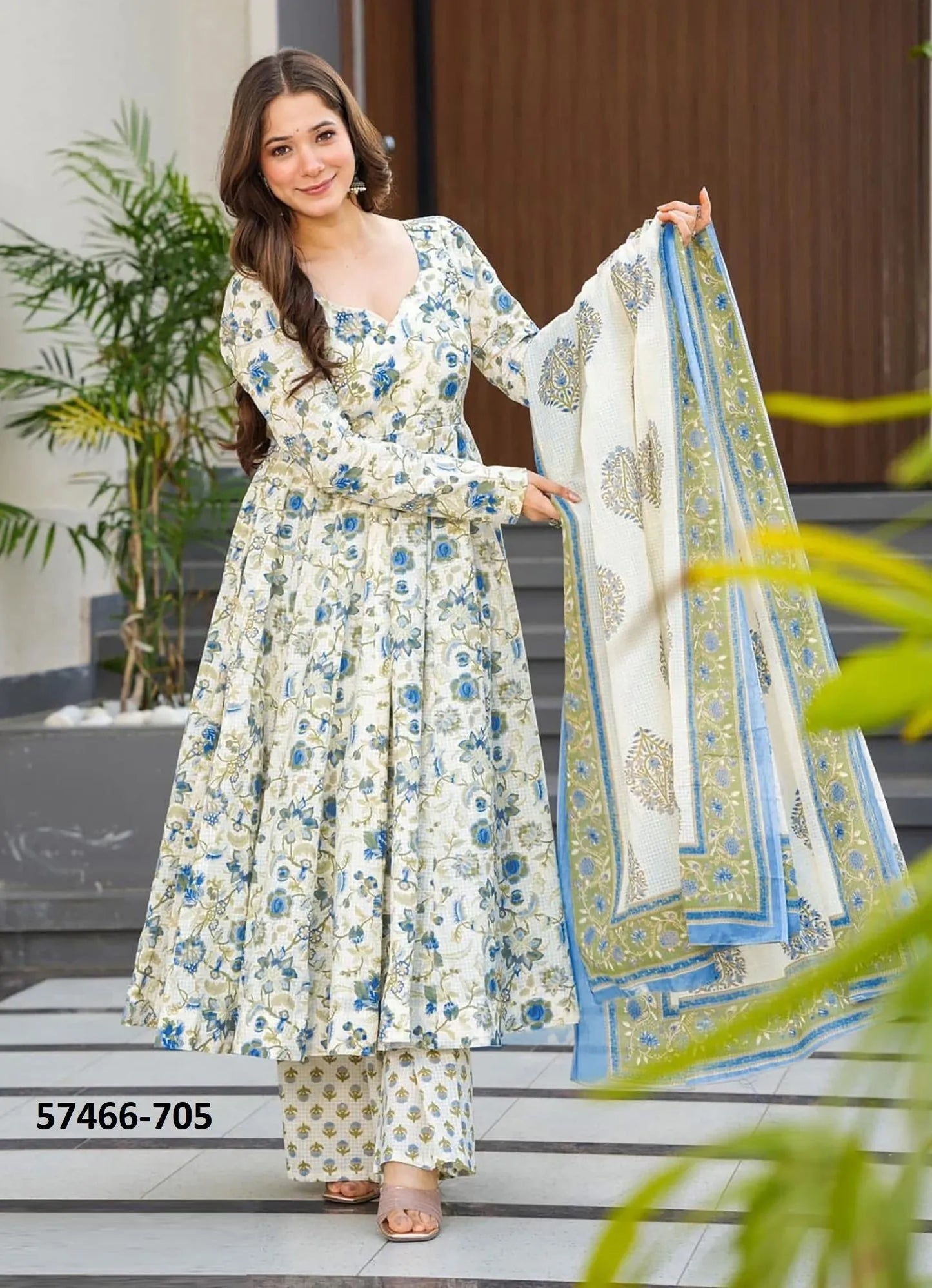 White Muslin Digitally Printed Readymade Anarkali Salwar Kameez For Kitty-Parties