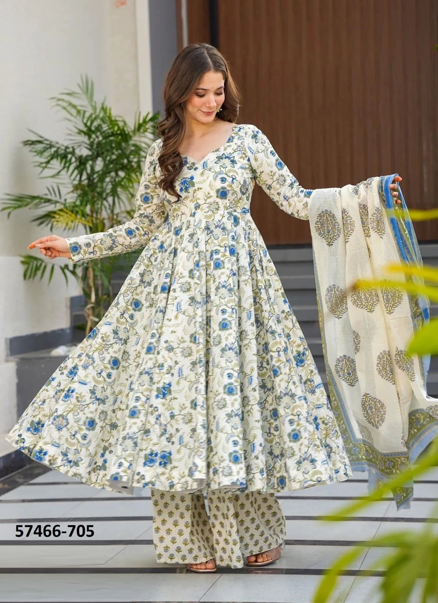 White Muslin Digitally Printed Readymade Anarkali Salwar Kameez For Kitty-Parties