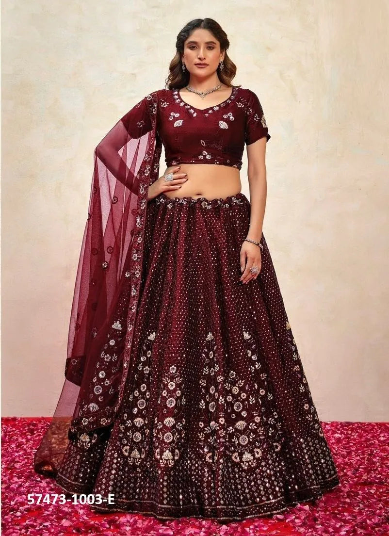 Wine Silk Sequins-Work Wedding-Wear Gliterring Lehenga Choli