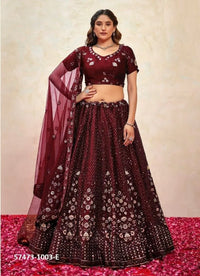 Wine Silk Sequins-Work Wedding-Wear Gliterring Lehenga Choli