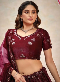 Wine Silk Sequins-Work Wedding-Wear Gliterring Lehenga Choli