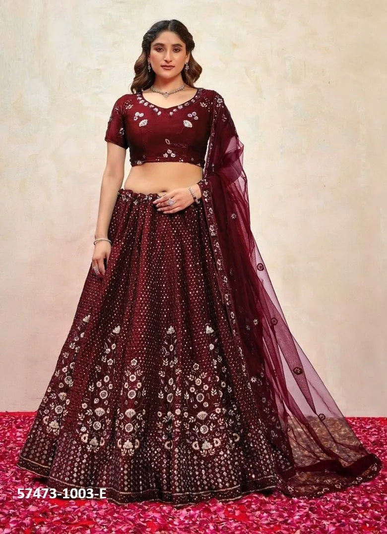 Wine Silk Sequins-Work Wedding-Wear Gliterring Lehenga Choli
