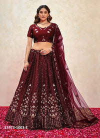 Wine Silk Sequins-Work Wedding-Wear Gliterring Lehenga Choli